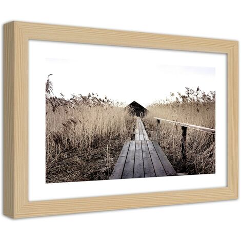Quadro con cornice, Vecchio ponte in un canneto alto - 100x70