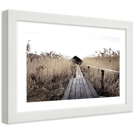 Quadro con cornice, Vecchio ponte in un canneto alto - 45x30