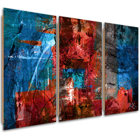 Quadro deco panel 3 paneli, Abstrazione dipinta a mano rossa - 60x40