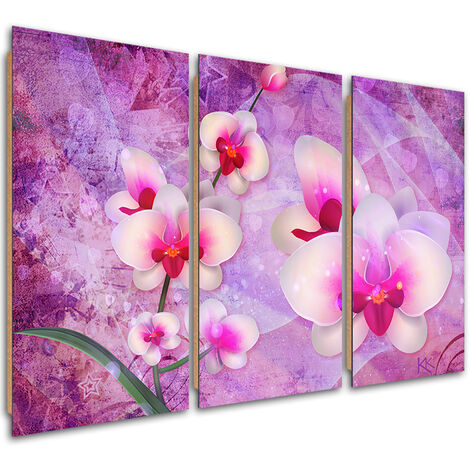 Quadro deco panel 3 paneli, Astrazione dei fiori di orchidea - 90x60