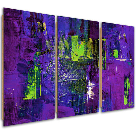 Quadro deco panel 3 paneli, Astrazione dipinta a mano viola - 120x80