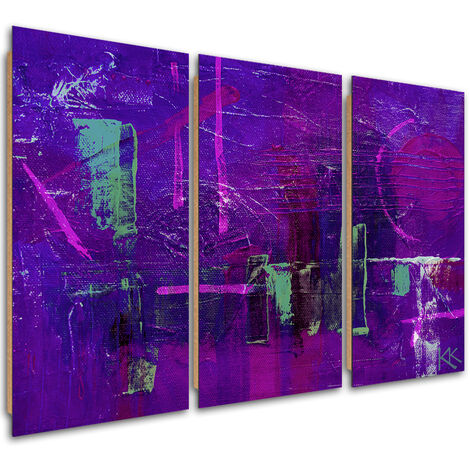 Quadro deco panel 3 paneli, Astrazione dipinta a mano viola - 120x80