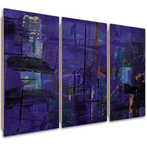 Quadro deco panel 3 paneli, Astrazione dipinta a mano viola - 90x60