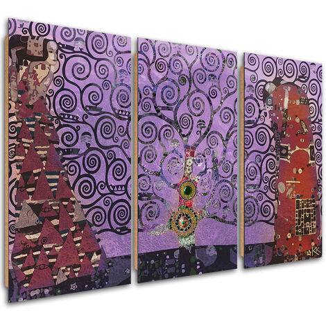 Quadro deco panel 3 paneli, Astrazione viola dell'albero della vita - 90x60