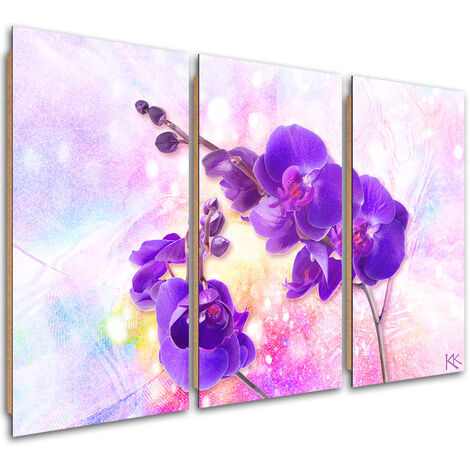 Quadro deco panel 3 paneli, Fiore di orchidea viola - 60x40