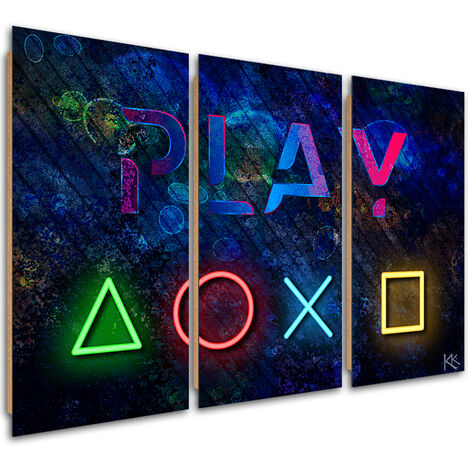 Quadro deco panel 3 paneli, I pulsanti del controller e il gioco dell'iscrizione - 90x60