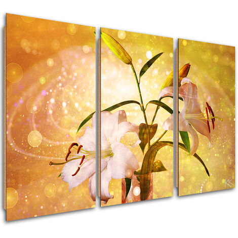 Quadro deco panel 3 paneli, Lily su uno sfondo giallo - 120x80