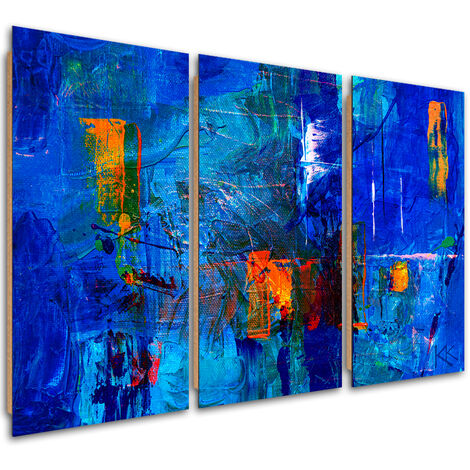 Quadro deco panel 3 paneli, Mano di astrazione blu -pinto - 120x80