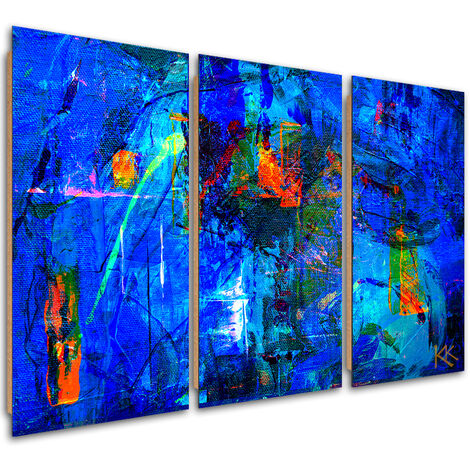 Quadro deco panel 3 paneli, Mano di astrazione blu -pinto - 120x80