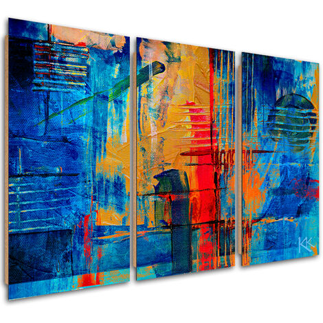 Quadro deco panel 3 paneli, Mano di astrazione blu -pinto - 150x100