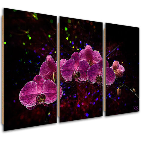 Quadro deco panel 3 paneli, Orchidea su uno sfondo scuro - 90x60