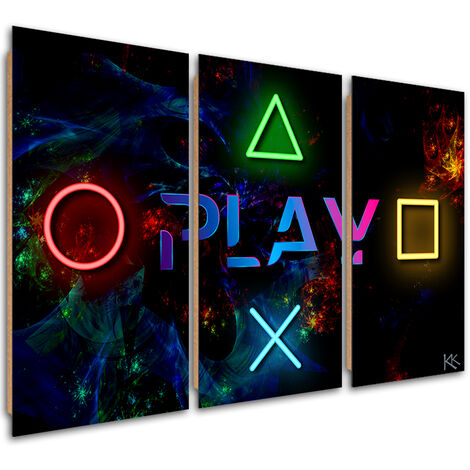 Quadro deco panel 3 paneli, Riproduci iscrizione e pulsanti per il controller - 60x40