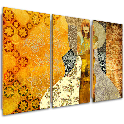 Quadro deco panel 3 paneli, Una donna su uno sfondo decorativo - 150x100