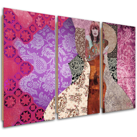 Quadro deco panel 3 paneli, Una donna su uno sfondo decorativo - 60x40