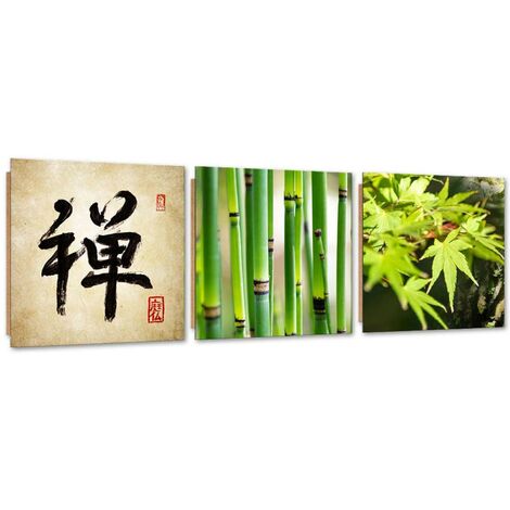 Quadro deco panel 3 parti, Asia verde - 150x50