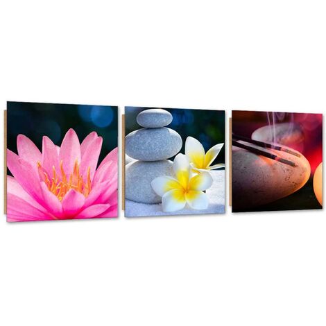 Quadro deco panel 3 parti, Fiori e relax zen - 90x30