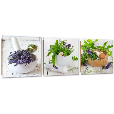 Quadro deco panel 3 parti, Le erbe in cucina - 90x30