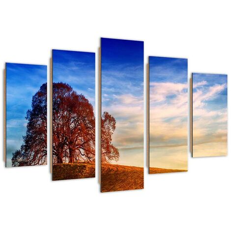 Quadro deco panel 5 parti, Albero su una collina - 100x70