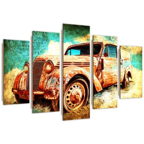 Quadro deco panel 5 parti, Auto arrugginita - 100x70