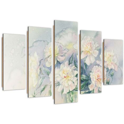 Quadro deco panel 5 parti, Bouquet di fiori bianchi - 200x100