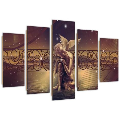 Quadro deco panel 5 parti, Buddha d'oro - 100x70
