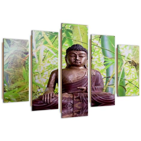 Quadro deco panel 5 parti, Buddha su uno sfondo di bambà¹ - 150x100
