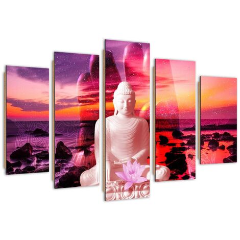 Quadro deco panel 5 parti, Buddha su uno sfondo di oceano - 200x100