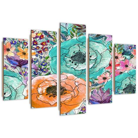 Quadro deco panel 5 parti, Composizione floreale - 200x100
