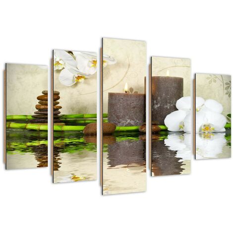 Quadro deco panel 5 parti, Composizione zen con candele - 200x100