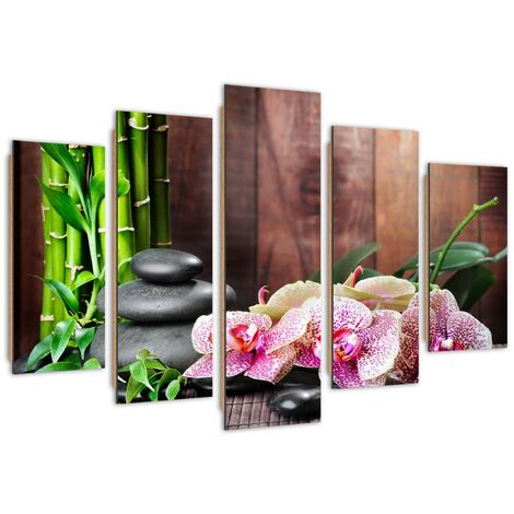 Quadro deco panel 5 parti, Composizione zen con orchidea e bambà¹ - 100x70