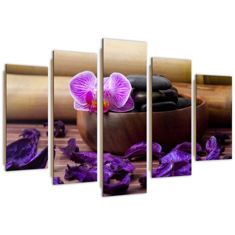 Quadro deco panel 5 parti, Composizione zen con orchidea rosa - 200x100