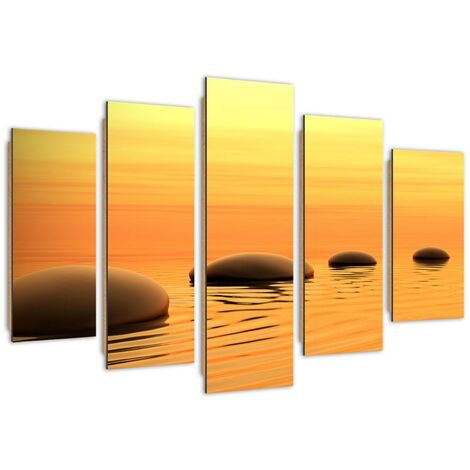 Quadro deco panel 5 parti, Composizione zen con pietre - 100x70