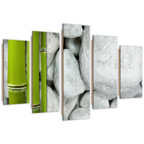 Quadro deco panel 5 parti, Composizione zen con pietre e bambà¹ - 100x70