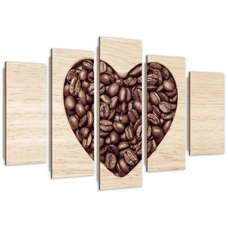 Quadro deco panel 5 parti, Cuore di chicchi di caffà¨ - 100x70