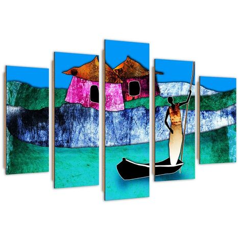 Quadro deco panel 5 parti, Donna in barca - 200x100