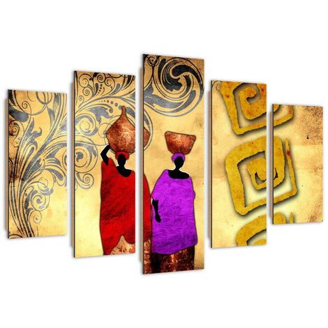 Quadro deco panel 5 parti, Donne africane con brocche - 150x100