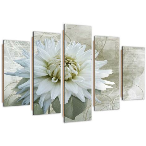 Quadro deco panel 5 parti, Fiore bianco - 200x100