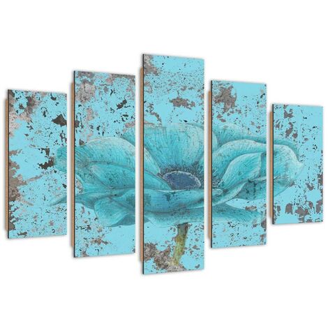 Quadro deco panel 5 parti, Fiore blu - 100x70