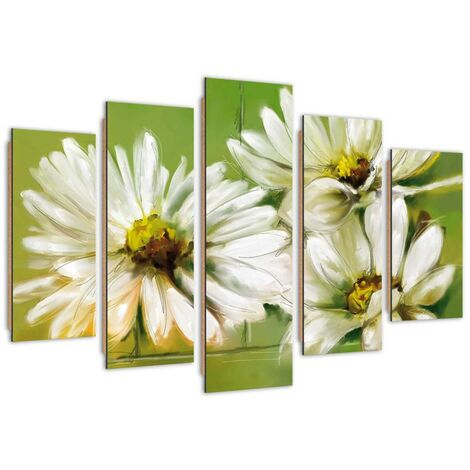 Quadro deco panel 5 parti, Fiori bianchi - 100x70
