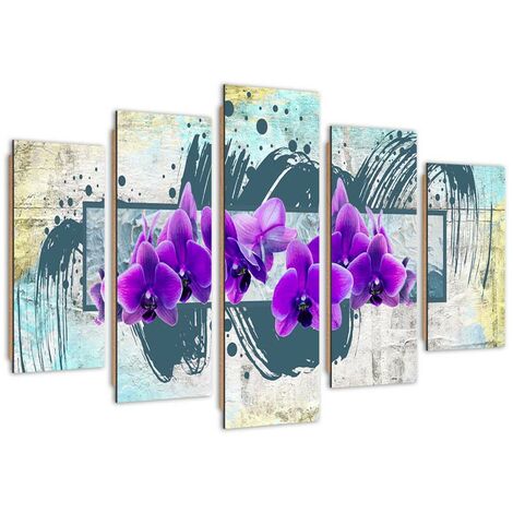 Quadro deco panel 5 parti, Fiori viola - 100x70