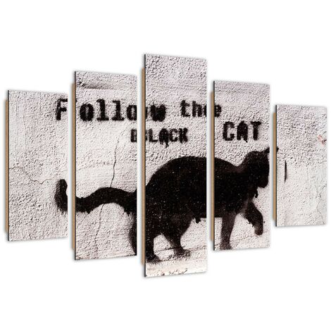 Quadro deco panel 5 parti, Gatto nero - 200x100