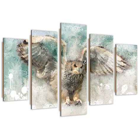 Quadro deco panel 5 parti, Gufo in volo - 150x100