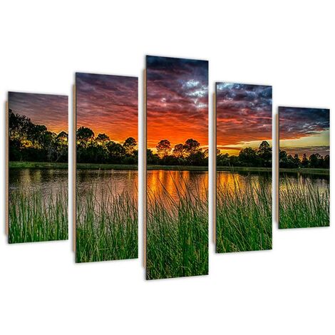 Quadro deco panel 5 parti, Il cielo al tramonto - 200x100