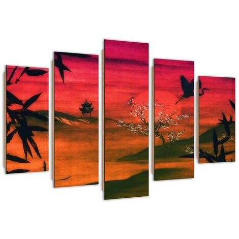 Quadro deco panel 5 parti, Il Giappone immerso nel sole - 150x100