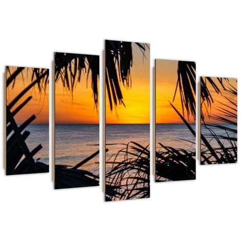 Quadro deco panel 5 parti, Il mare al tramonto - 150x100