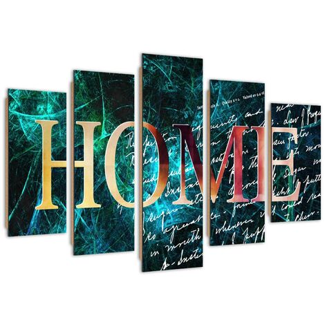 Quadro deco panel 5 parti, Iscrizione di casa su sfondo di lettera - 200x100