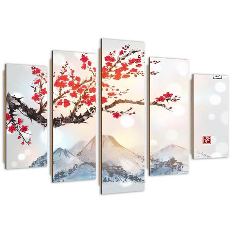 Quadro deco panel 5 parti, La terra dei ciliegi in fiore - 100x70