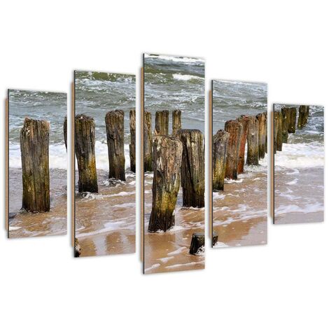Quadro deco panel 5 parti, Onde sulla spiaggia - 100x70