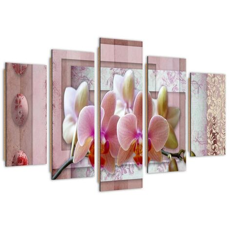 Quadro deco panel 5 parti, Orchidea rosa - 200x100