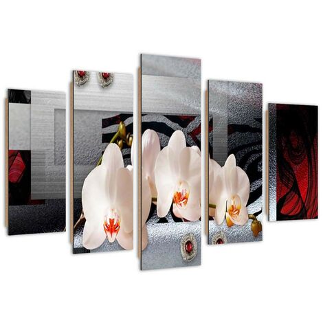 Quadro deco panel 5 parti, Orchidee bianche - 100x70